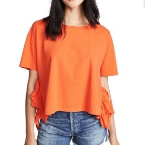 Current/Elliot The Side Slit Ruffle Tee Orange Size 3